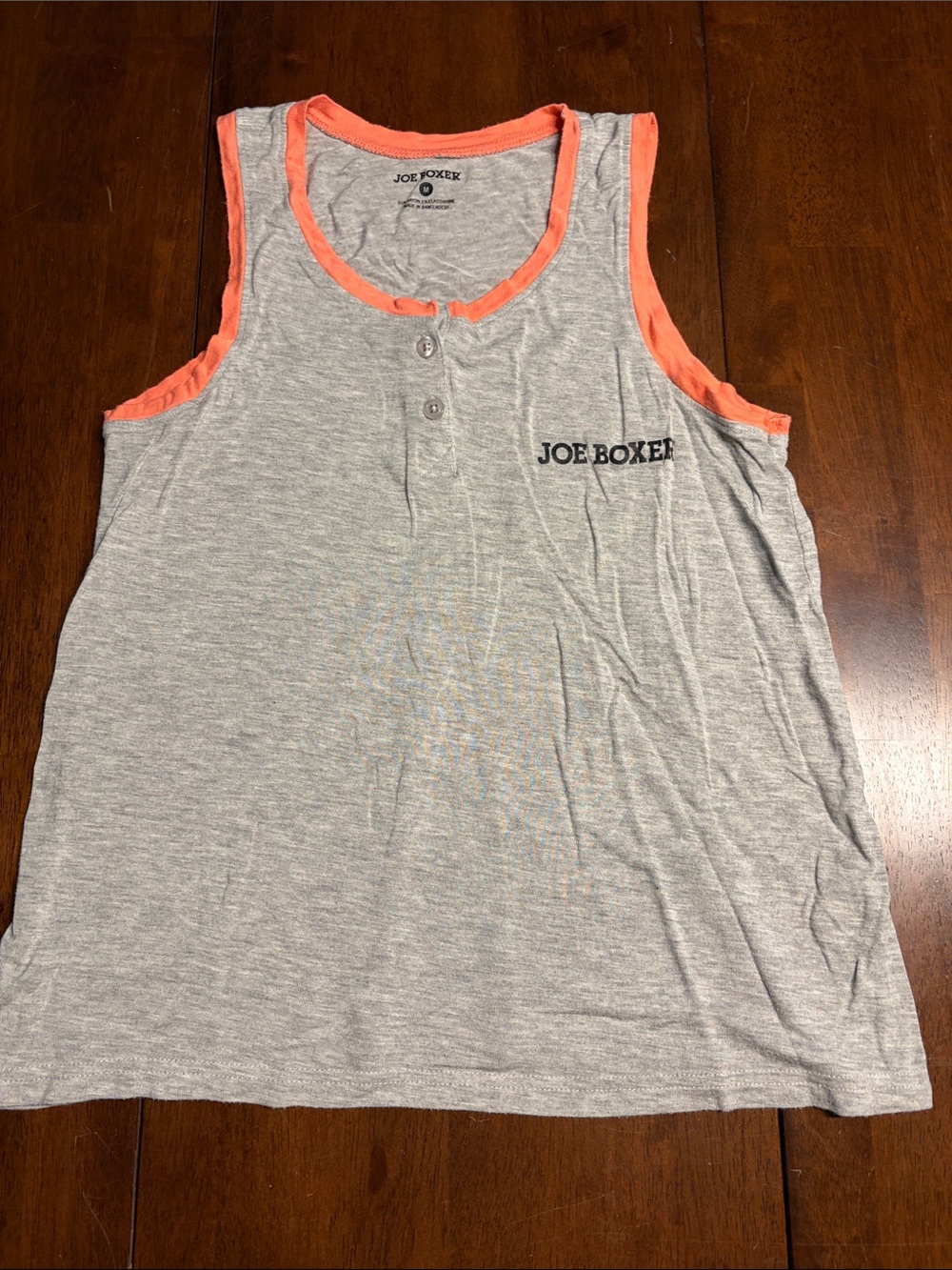 Joe Boxer Light Gray Tank with Coral Trim and Henley Buttons